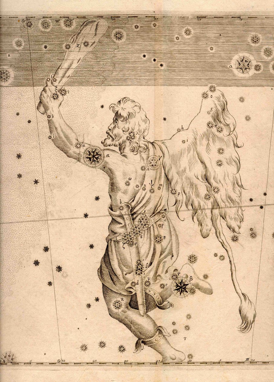 Uranometria (1661) mostrando a constelação Orion de Johann Bayer