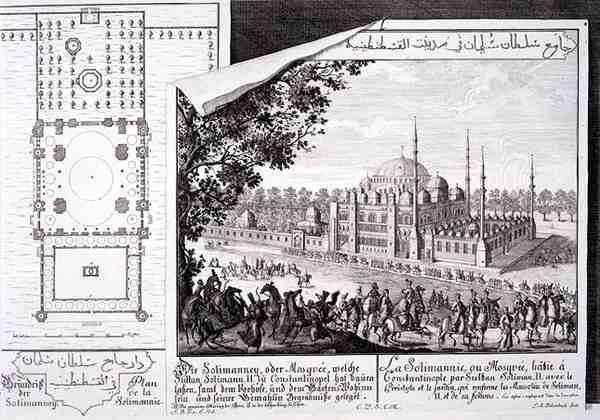 Plano e Vista da Mesquita Suleymaniye, Istambul, de 