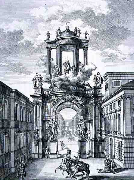 Arco Triunfal, Viena, de "Entwurf einer historischen Architektur", gravado por Johann Adam Delsenbach (1687-1765) 1721 (gravura) de Johann Bernhard (after) Fischer von Erlach