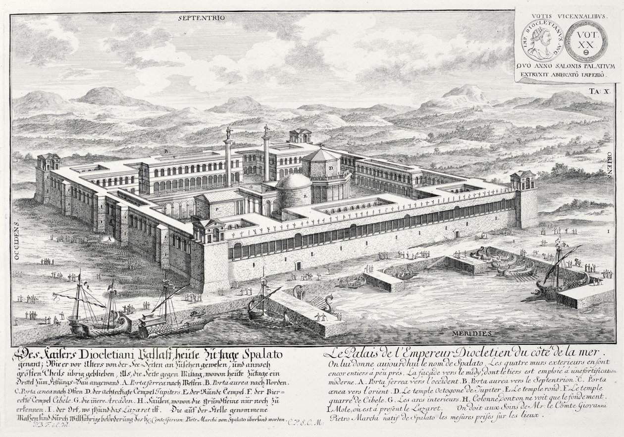 Palácio de Diocleciano (245-313), Split, Iugoslávia, de &39;Projeto de uma arquitetura histórica&39;, 1721 de Johann Bernhard Fischer von Erlach