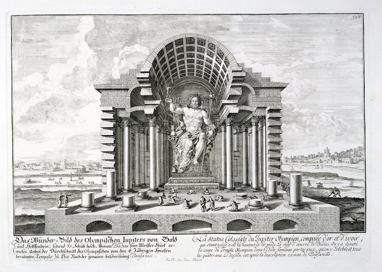 A estátua de Zeus olímpico por Fídias, placa 5 de &39;Design de uma arquitetura histórica&39;, gravada por Johann Adam Delsenbach (1687-1765) 1721 de Johann Bernhard Fischer von Erlach
