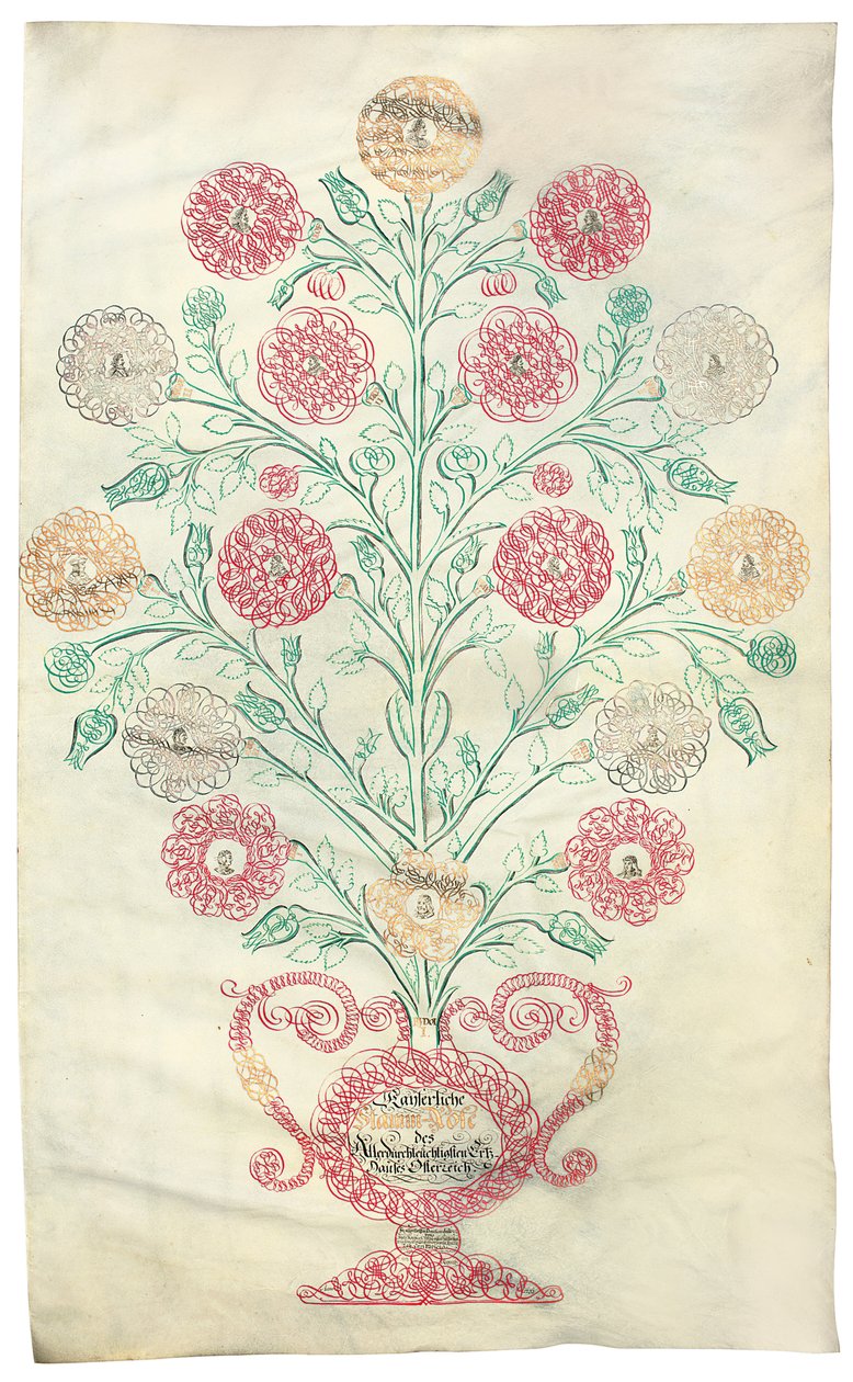 "The Rose", uma árvore genealógica apresentada ao imperador Carlos VI, 1731 de Johann Carl Paricius