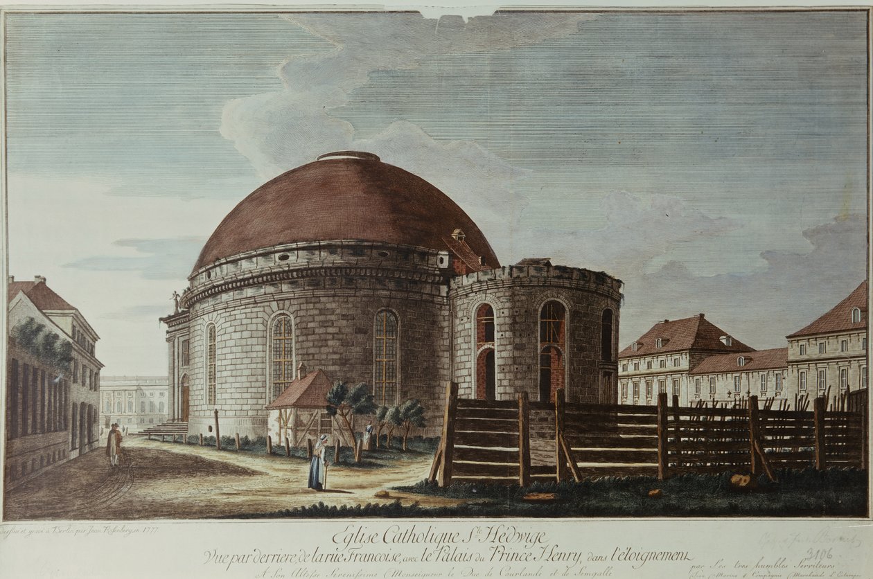 St. Hedwig, Catedral, Berlim (gravura colorida à mão) de Johann Carl Wilhelm Rosenberg