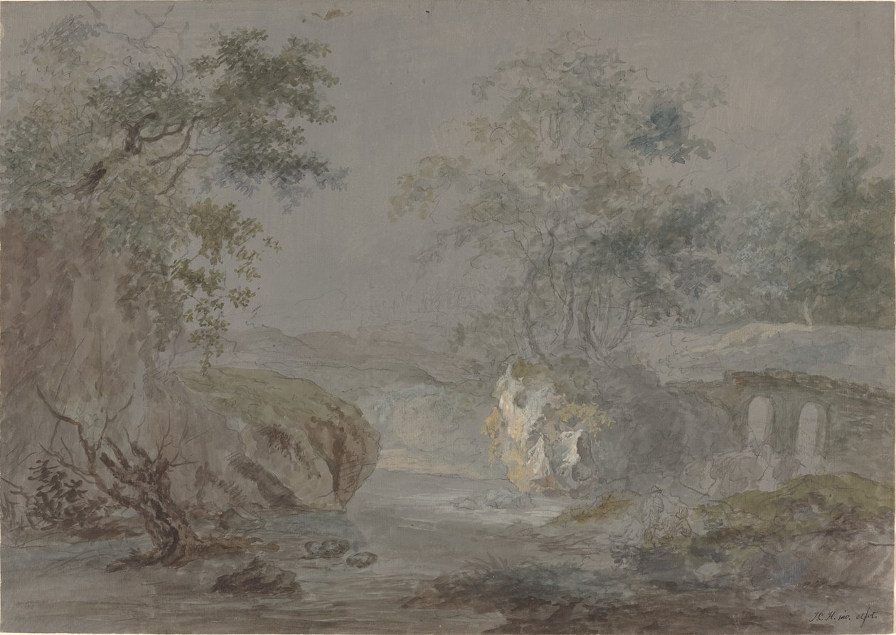 Penhascos arborizados ao longo de um rio de Johann Caspar Huber