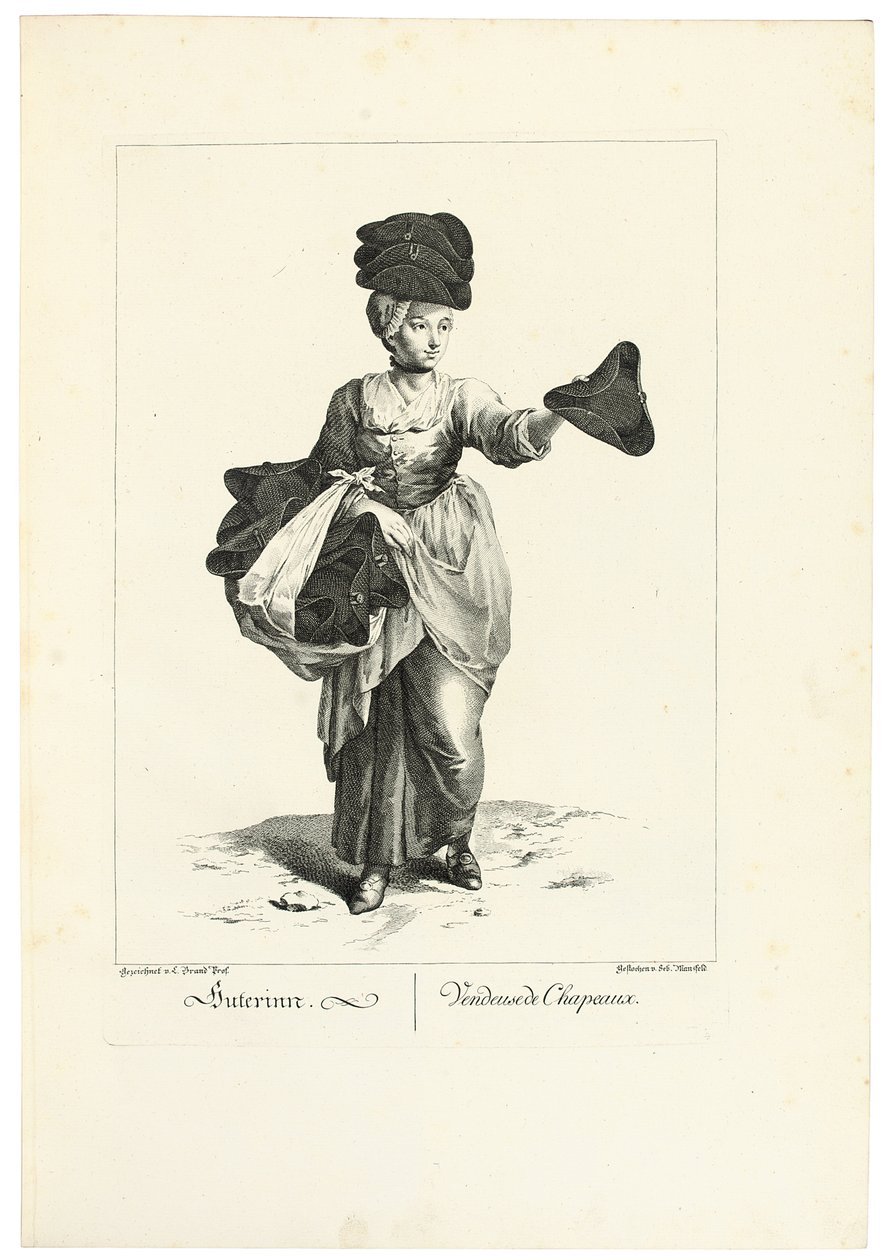 O vendedor de chapéus de Johann Christian (after) Brand