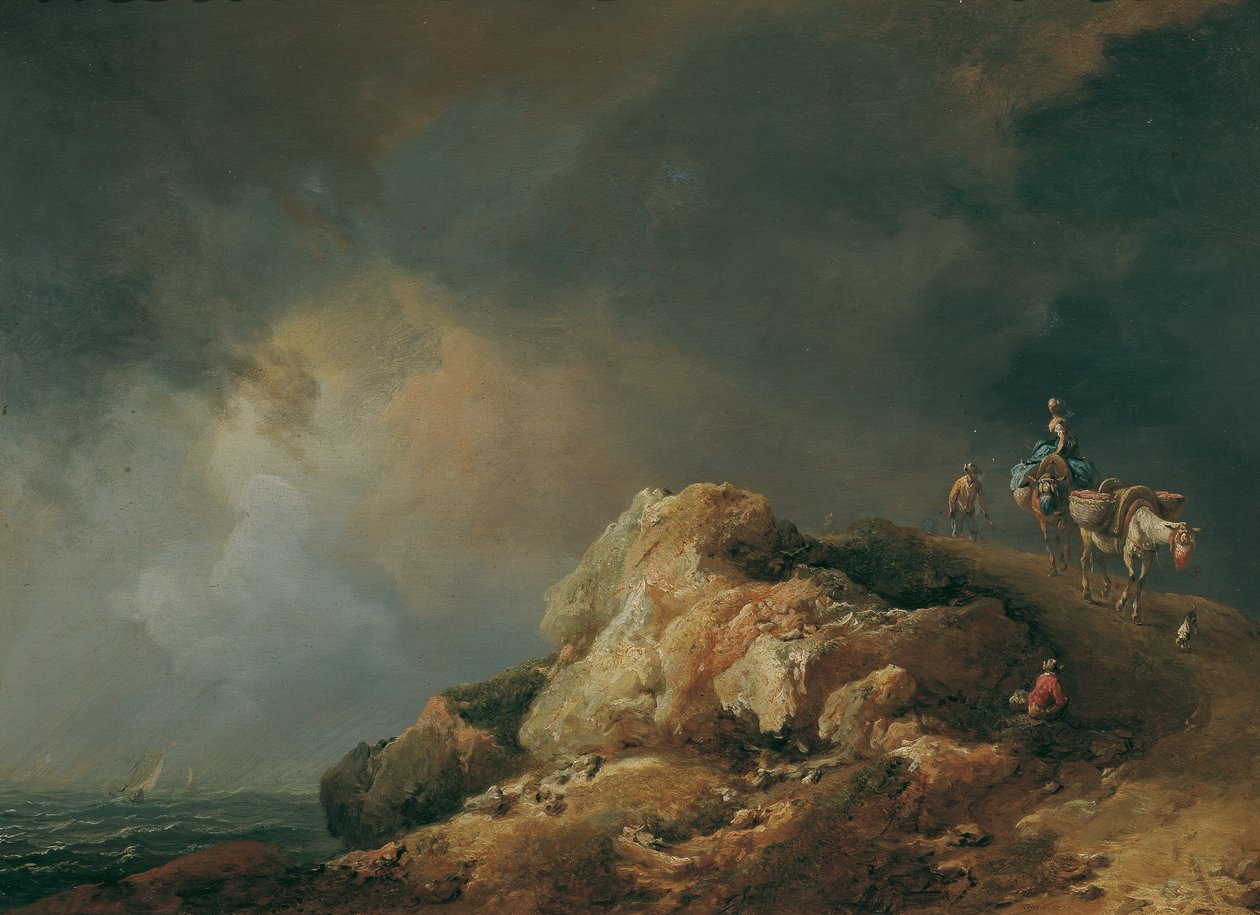 Paisagem Costeira com Animais de Mula de Johann Christian Brand