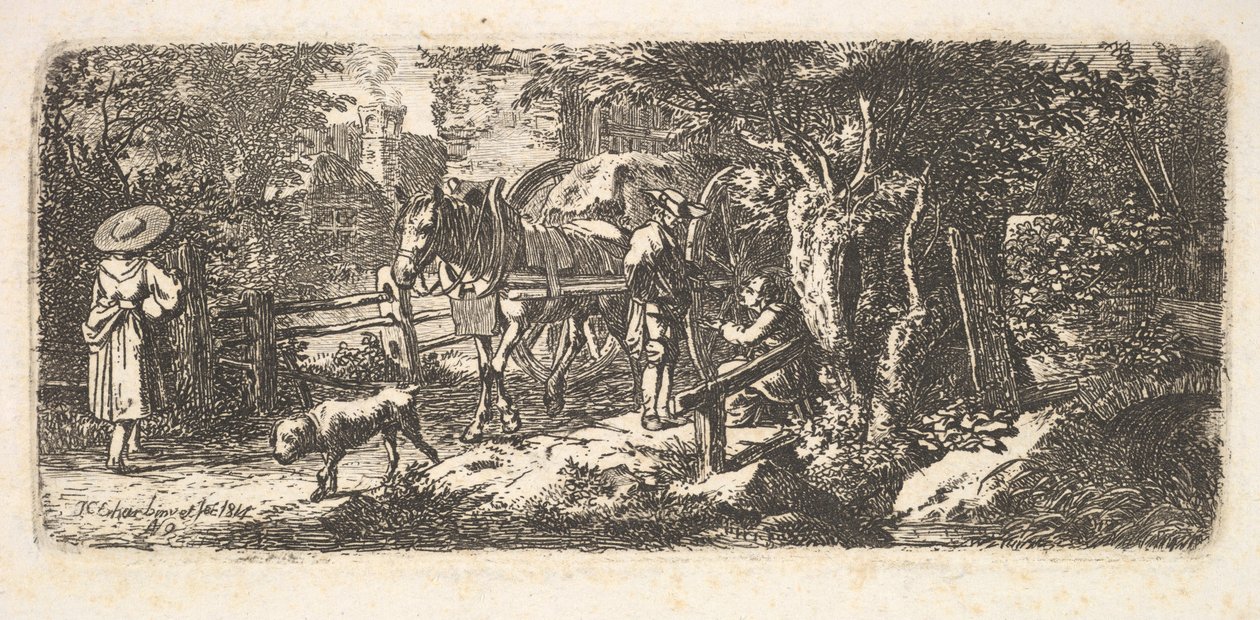 Esmola dada por um motorista de carro, 1814. de Johann Christian Erhard