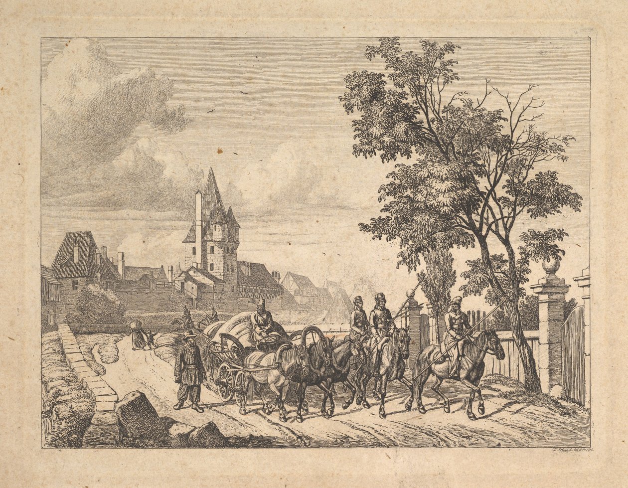 Os cossacos acompanhando o vagão de bagagens, 1816. de Johann Christian Erhard