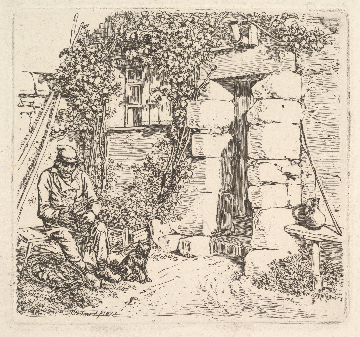 O Velho e seu cão Pomeranian, 1817. de Johann Christian Erhard