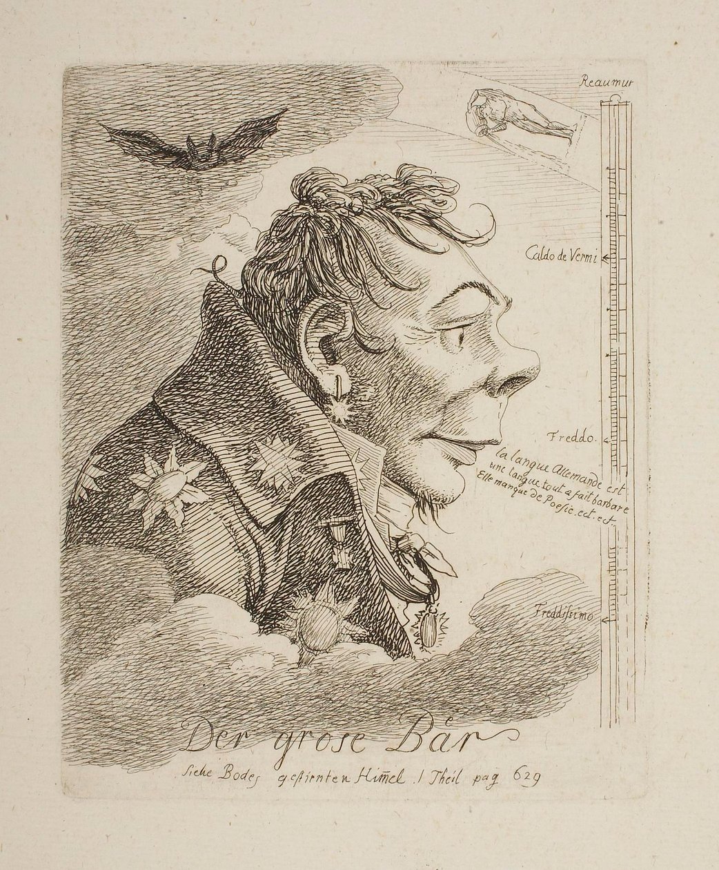 «O grande urso», caricatura do conde russo Mattweff (possivelmente o pintor Fyodor Matveyev) de Johann Christian Reinhart