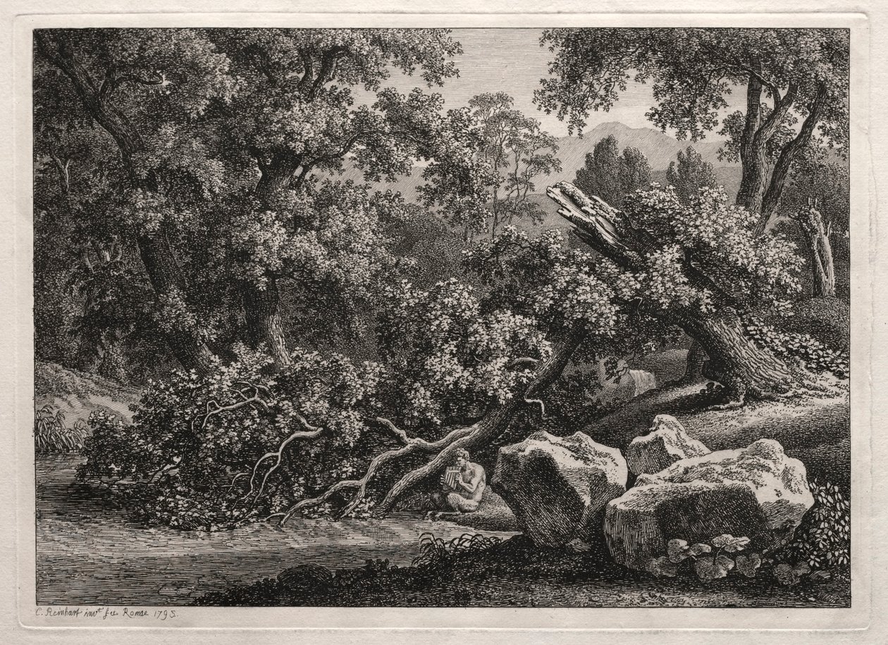 Paisagem heroica: o sátiro tocando flauta de Johann Christian Reinhart