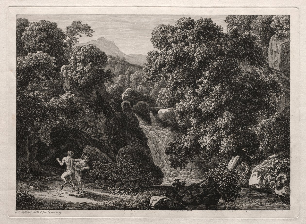 Paisagem Heroica: O Sátiro e a Ninfa, 1799. de Johann Christian Reinhart