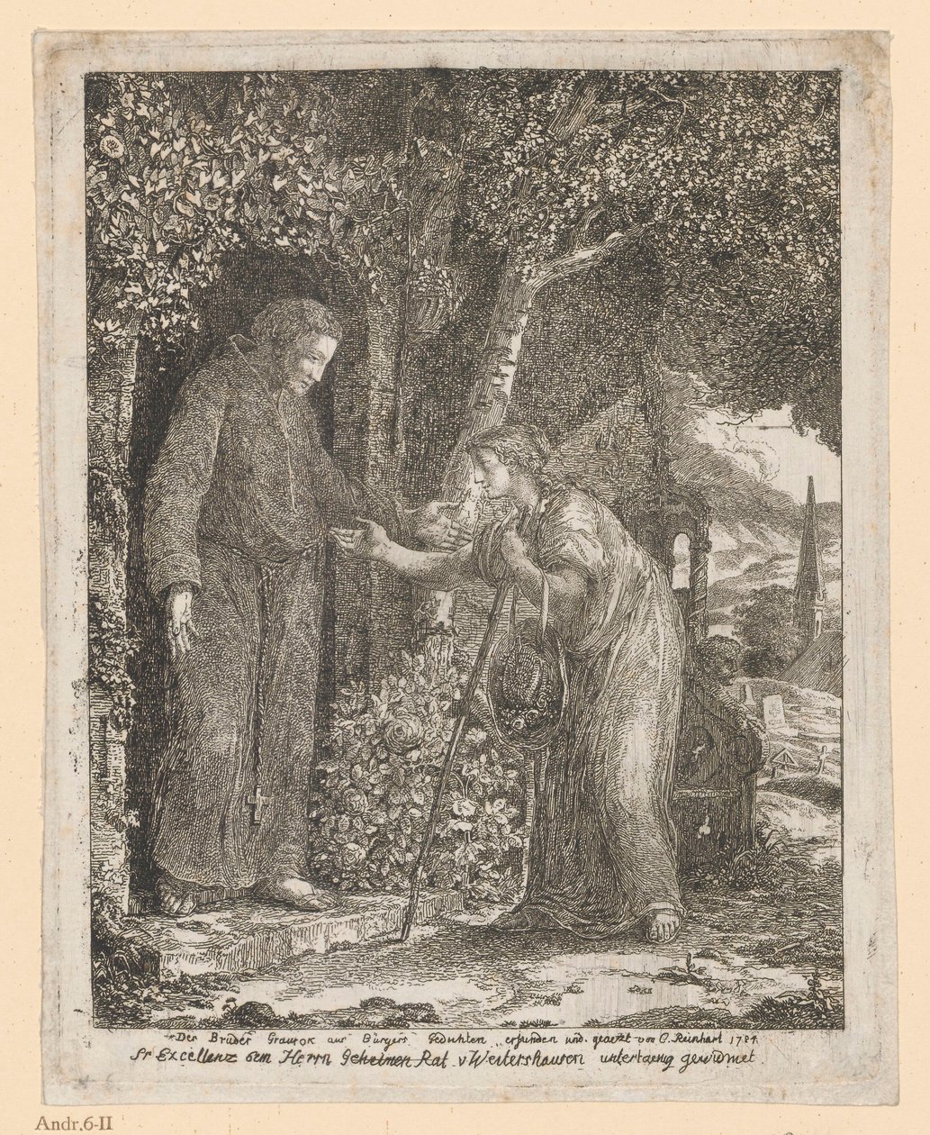 Ilustração para a balada de A.G. Bürger «Irmão Graurock e a peregrina» de Johann Christian Reinhart
