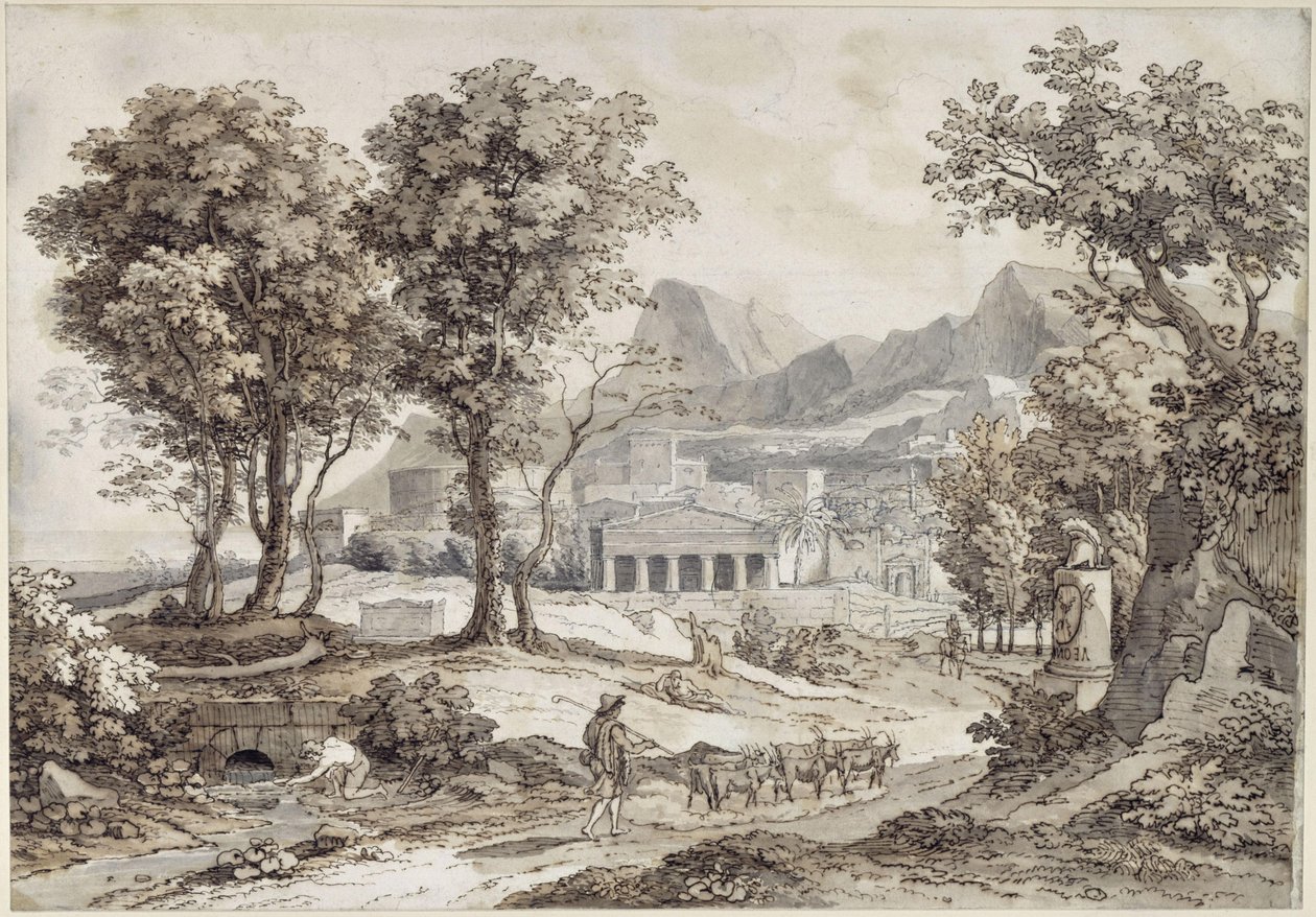 Paisagem clássica com o monumento a Leônidas de Johann Christian Reinhart