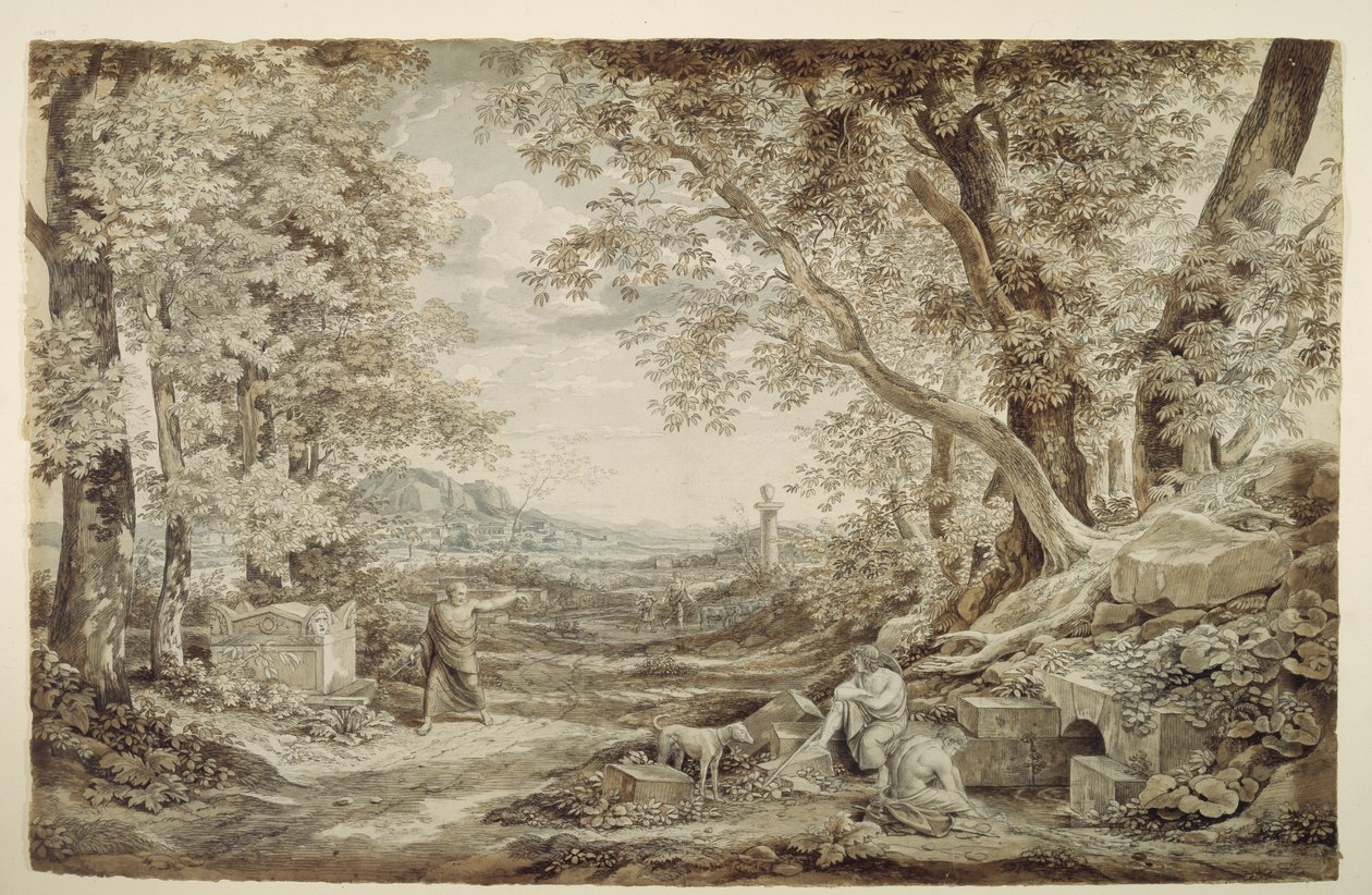 Paisagem com monumentos antigos («A invenção do capitel coríntio») de Johann Christian Reinhart