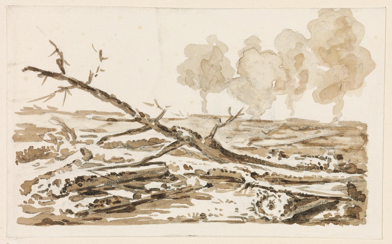 Esboço de paisagem com arvoredo no chão de Johann Christian Reinhart