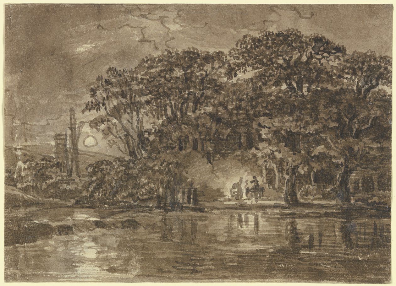 Paisagem fluvial nocturna de Johann Christian Reinhart