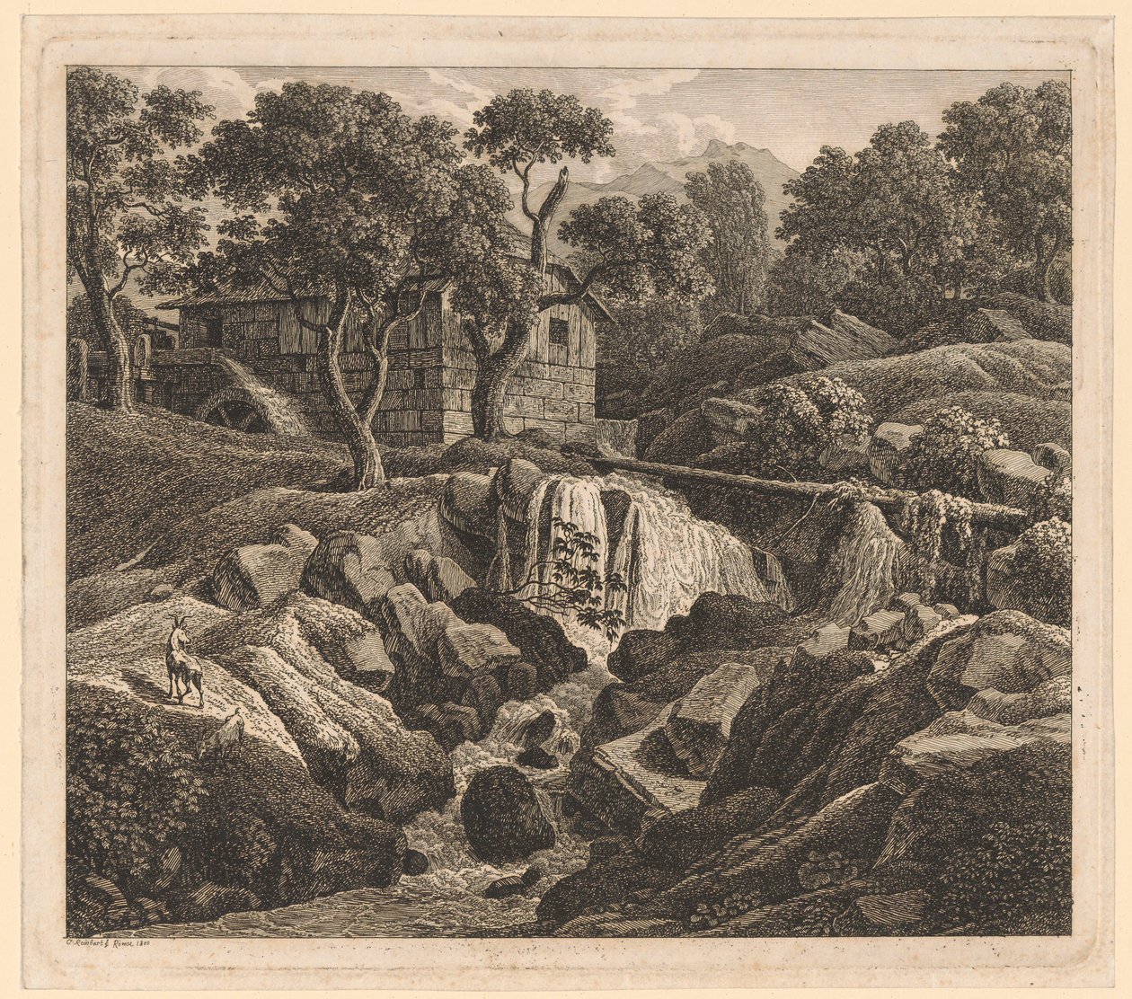 Paisagem com cascata de Johann Christian Reinhart