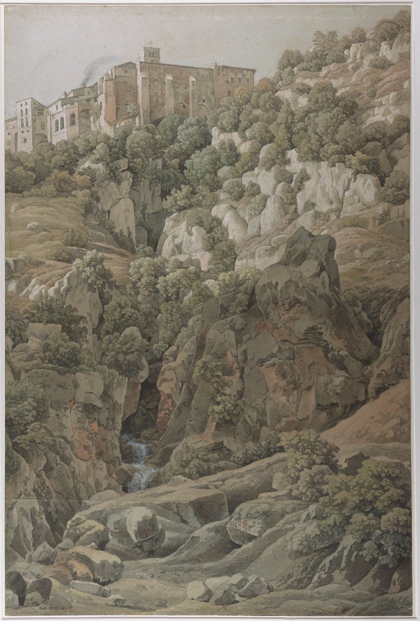 O convento beneditino de Santa Escolástica, perto de Subiaco, nas montanhas de Sabine, 1797. de Johann Christian Reinhart
