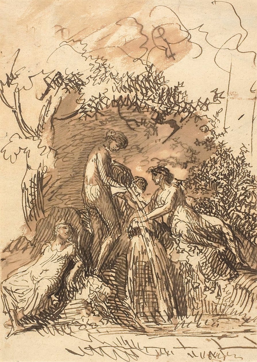 Moças em uma Fonte (reto); Fragmento de Esboço de Pernas (verso) de Johann Christian Reinhart