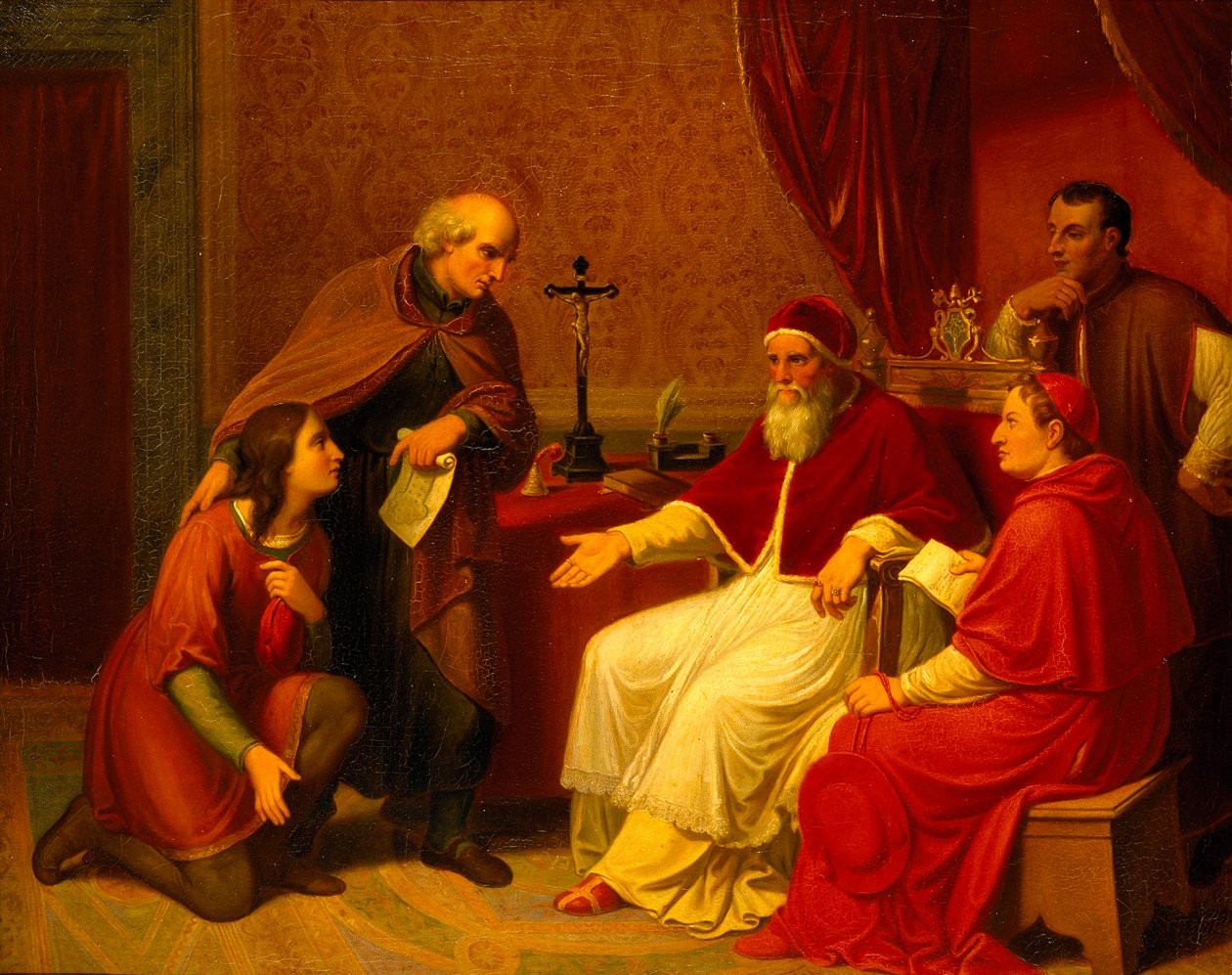 Bramante apresenta Rafael ao Papa Júlio II, ca 1836. de Johann Christian Riepenhausen