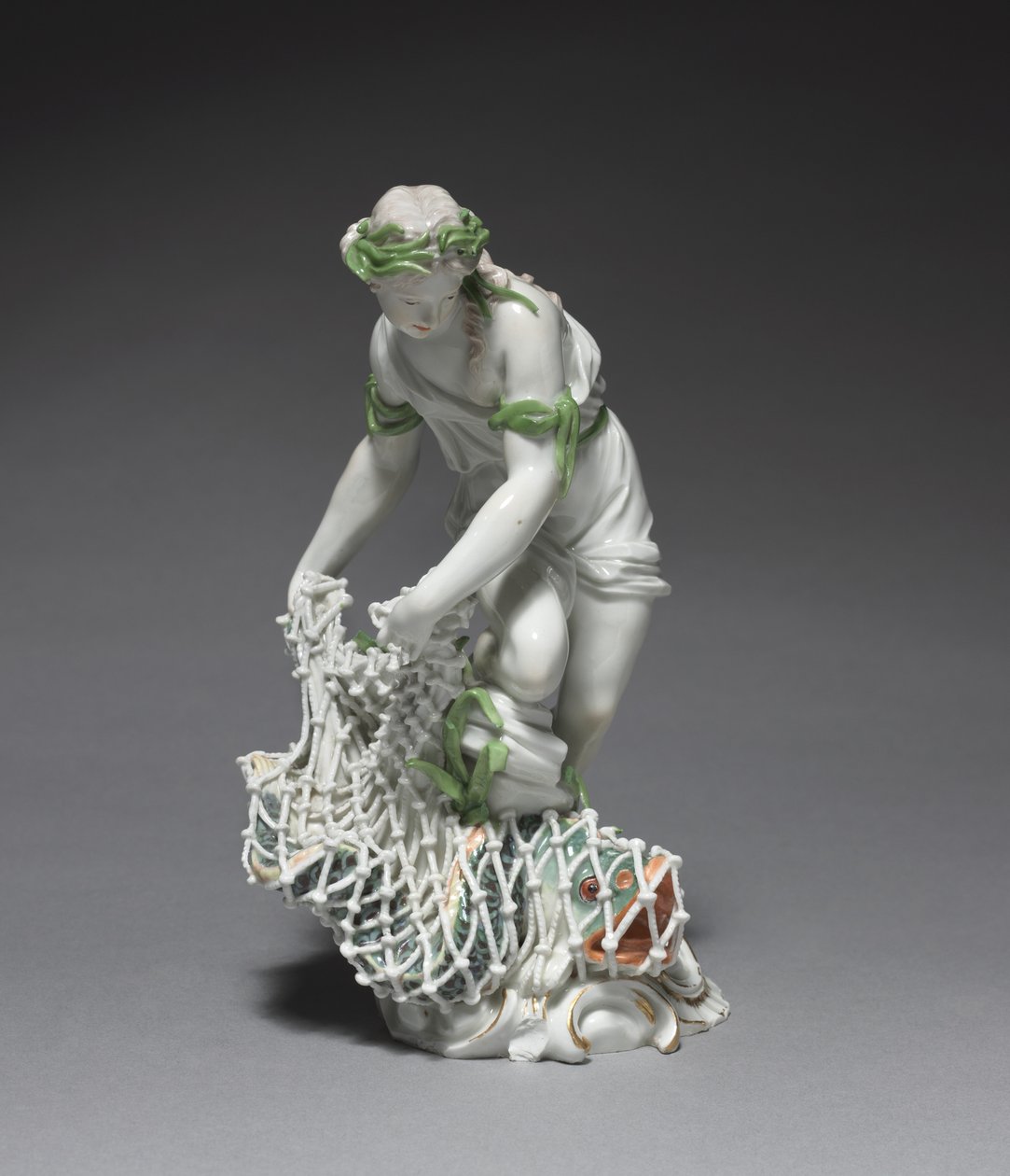 Fisherwoman, fabricante Ludwigsburg Porcelain Factory, Alemanha, c.1765 (porcelana com esmalte e decoração dourada) de Johann Christian Wilhelm Beyer