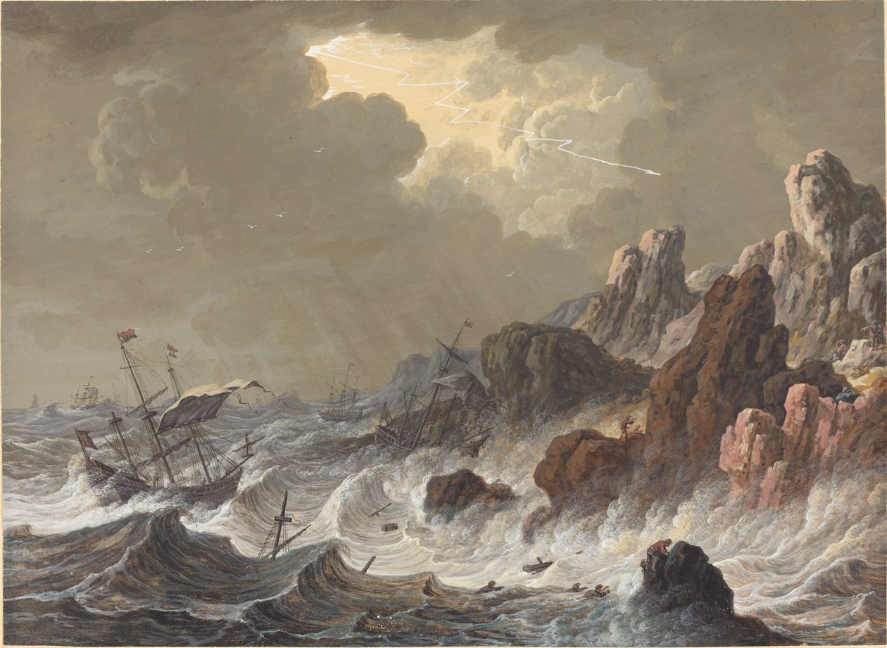 Navios lançados pela tempestade naufragaram em uma costa rochosa de Johann Christoph Dietzsch