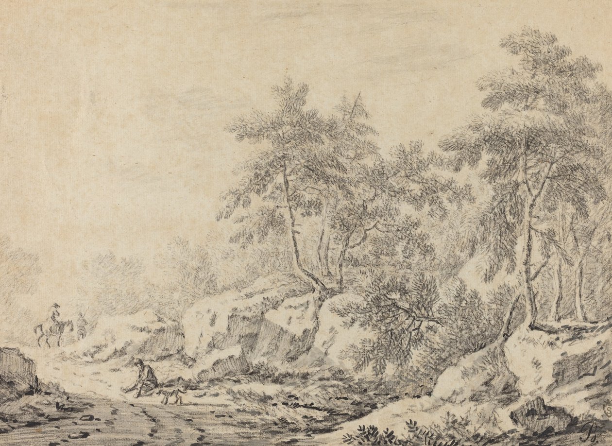 Viajantes em uma floresta rochosa de Johann Christoph Dietzsch