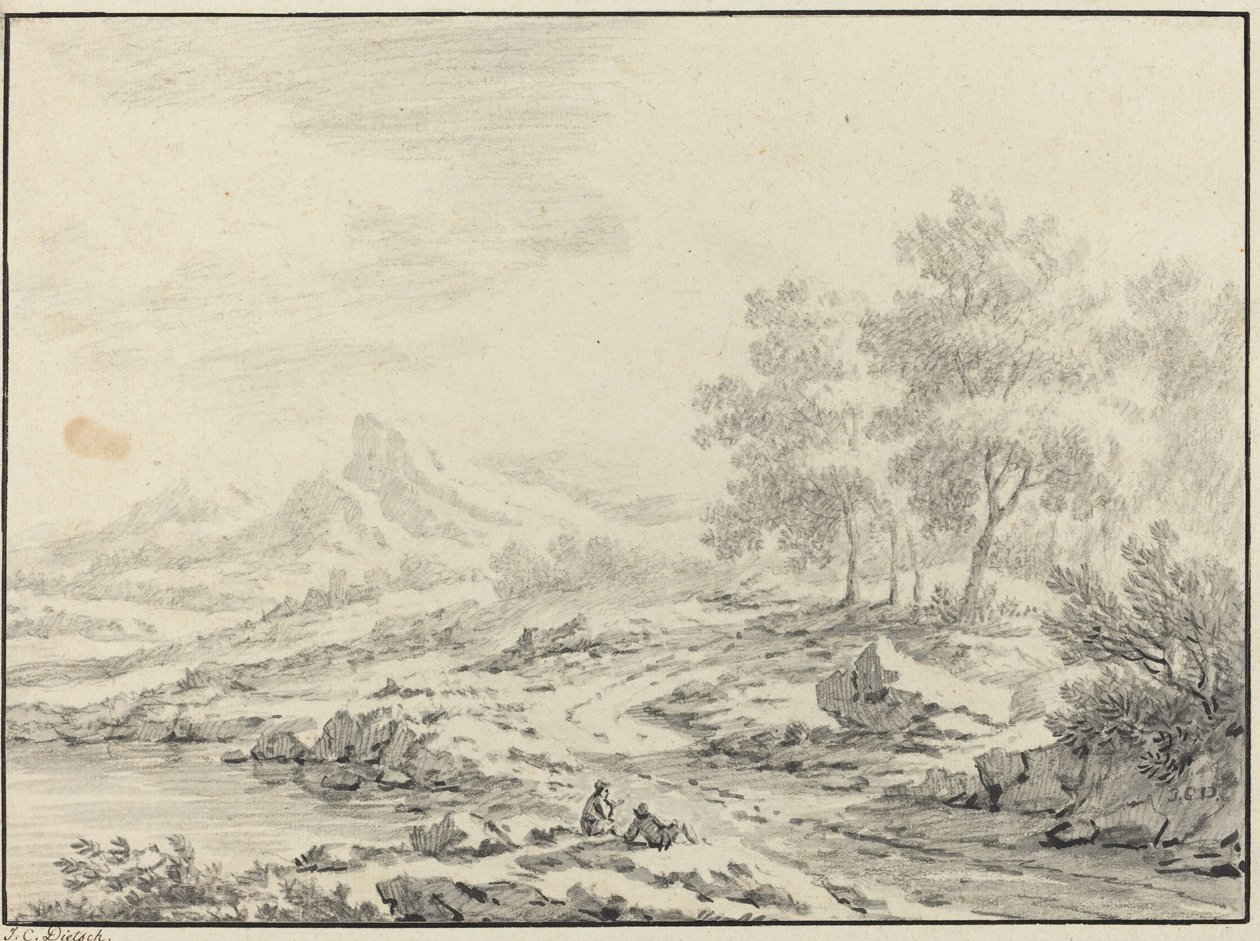 Dois homens descansando perto de um lago de Johann Christoph Dietzsch