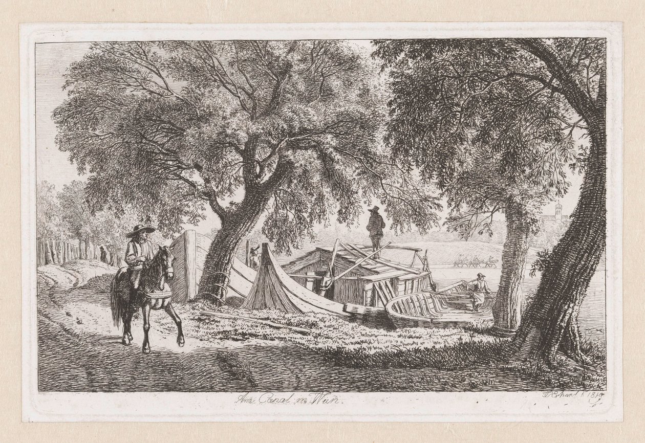 Barcos ancorados por um canal em Viena Am Canal em Viena (título no objeto) de Johann Christoph Erhard