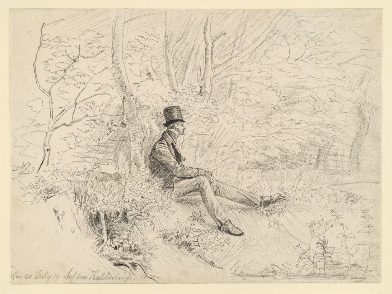 Cavalheiro a descansar na floresta no Kahlenberg de Johann Christoph Erhard