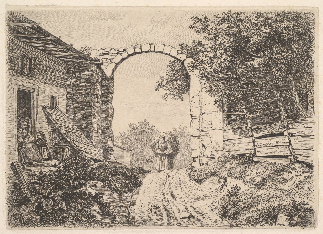 Rapariga com uma carga de feno, nos arredores de Thorbogen de Johann Christoph Erhard