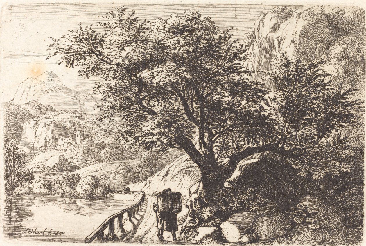 Camponês caminhando ao longo de um rio de Johann Christoph Erhard