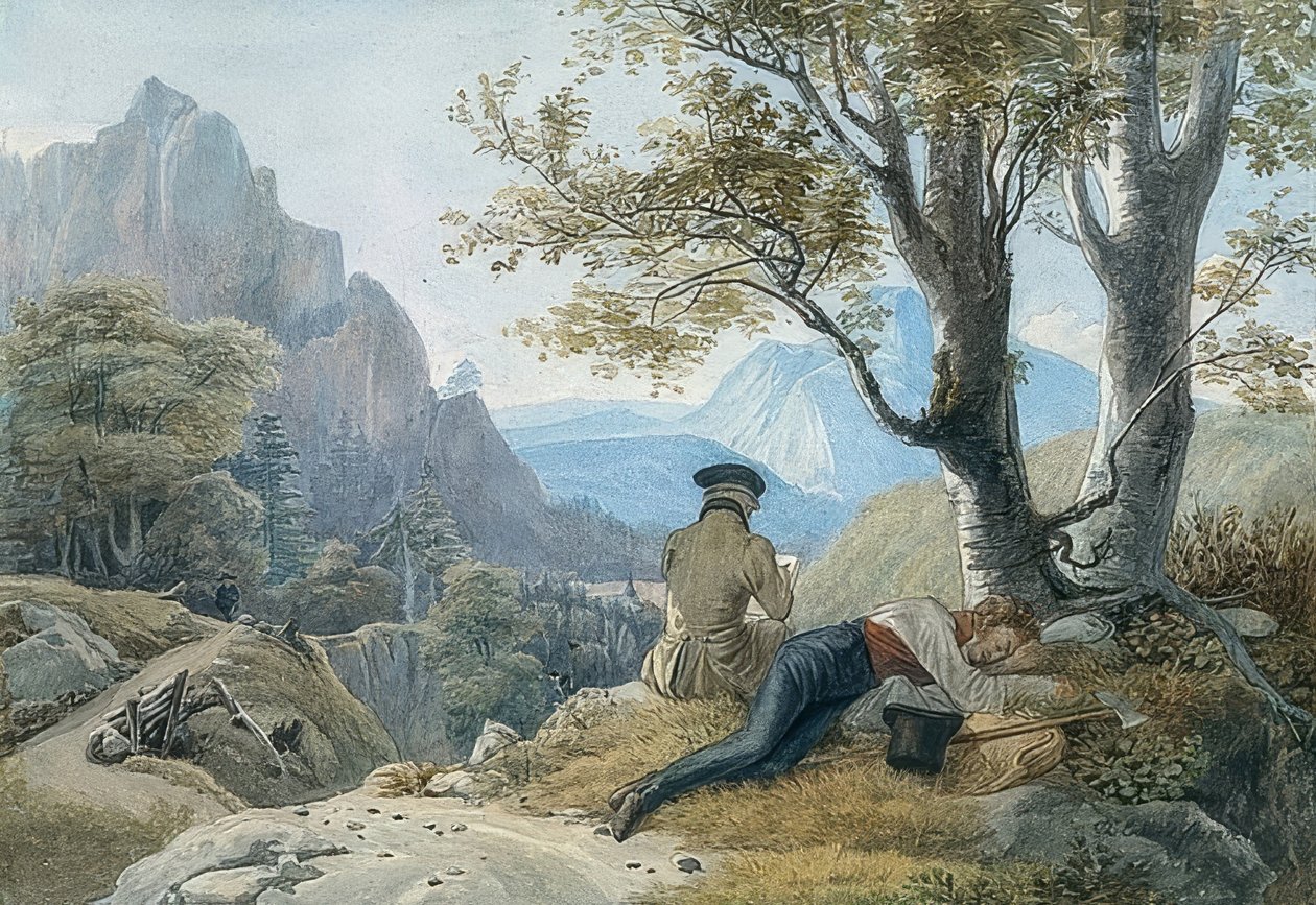 Artistas em repouso nas montanhas. 1819 de Johann Christoph Erhard