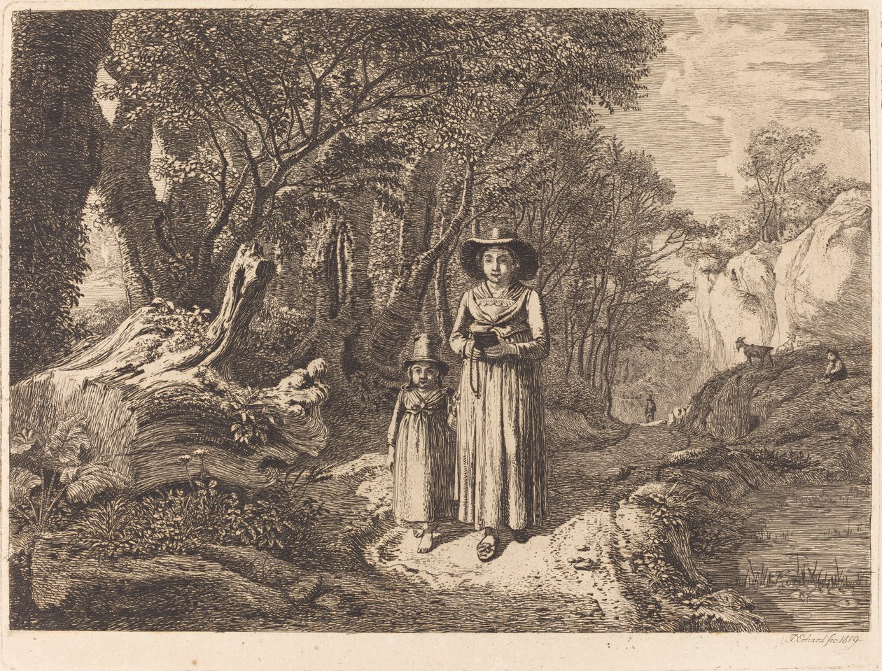 Mulher e criança caminhando para a igreja de Johann Christoph Erhard