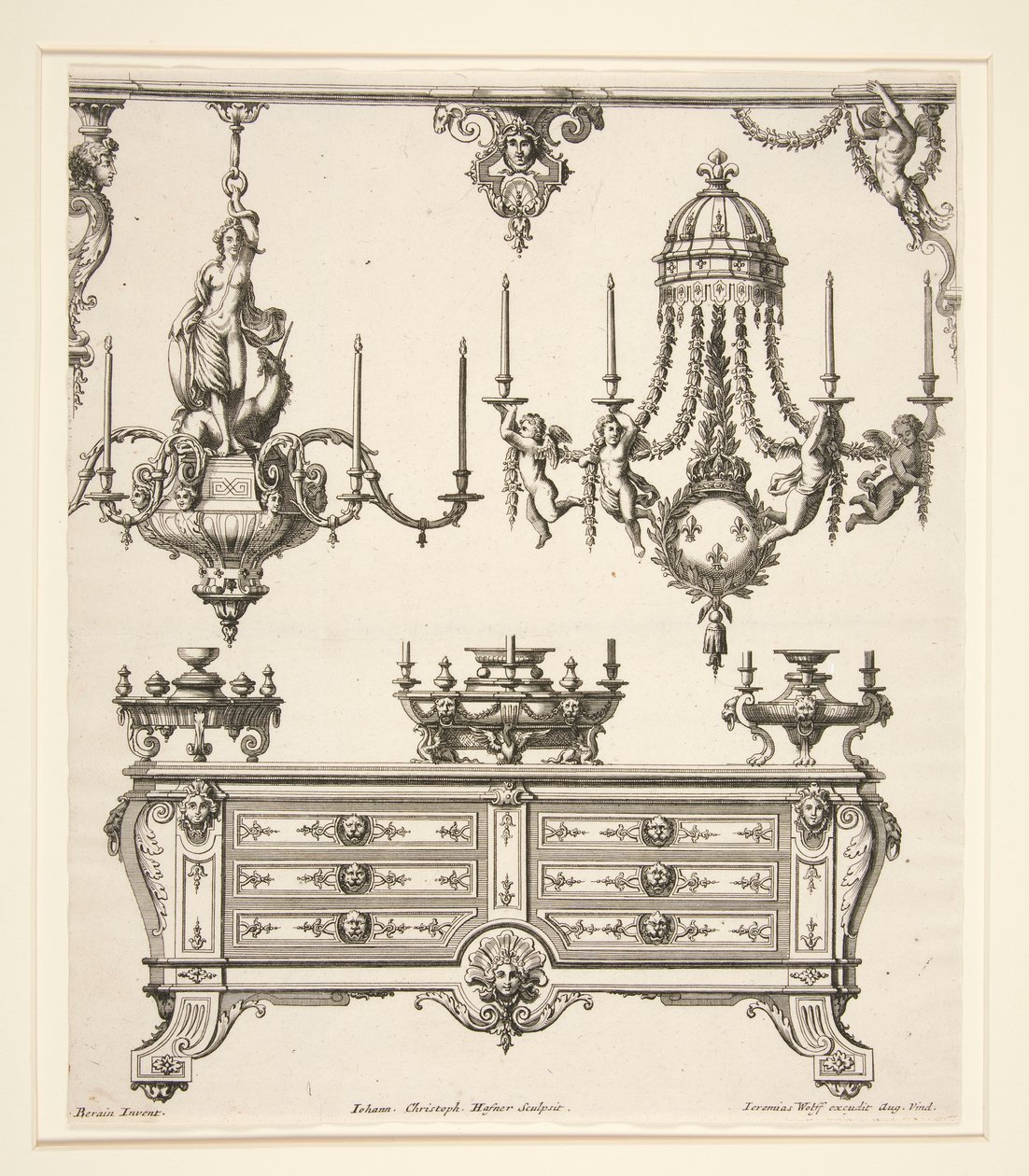 Folha de Commodes et Lustres de Johann Christoph Hafner