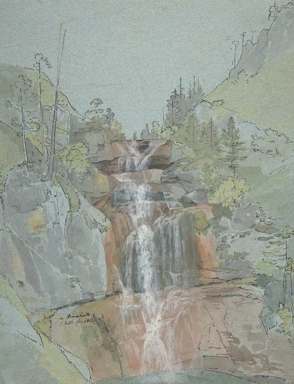 Paisagem com uma cachoeira, 1816. de Johann Christoph Rist