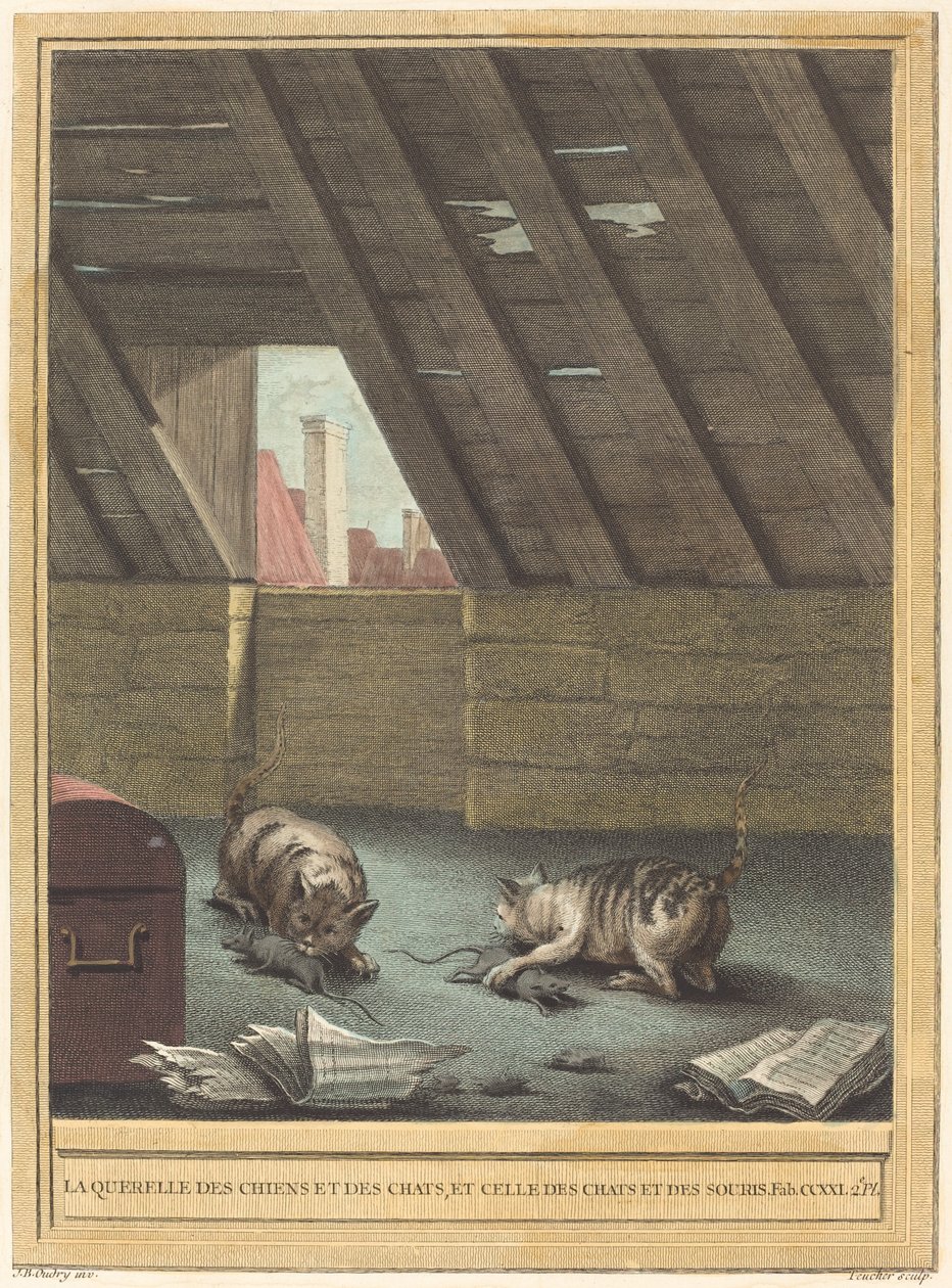 A Briga de Gatos e Cachorros, e a de Gatos e Ratos de Johann Christoph Teucher after Jean Baptiste Oudry