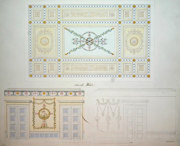 Desenhos Decorativos para o Interior do Palácio Beberbeck, de Israel Schwalm (caneta e aquarela sobre papel) de Johann Conrad (after) Bromeis