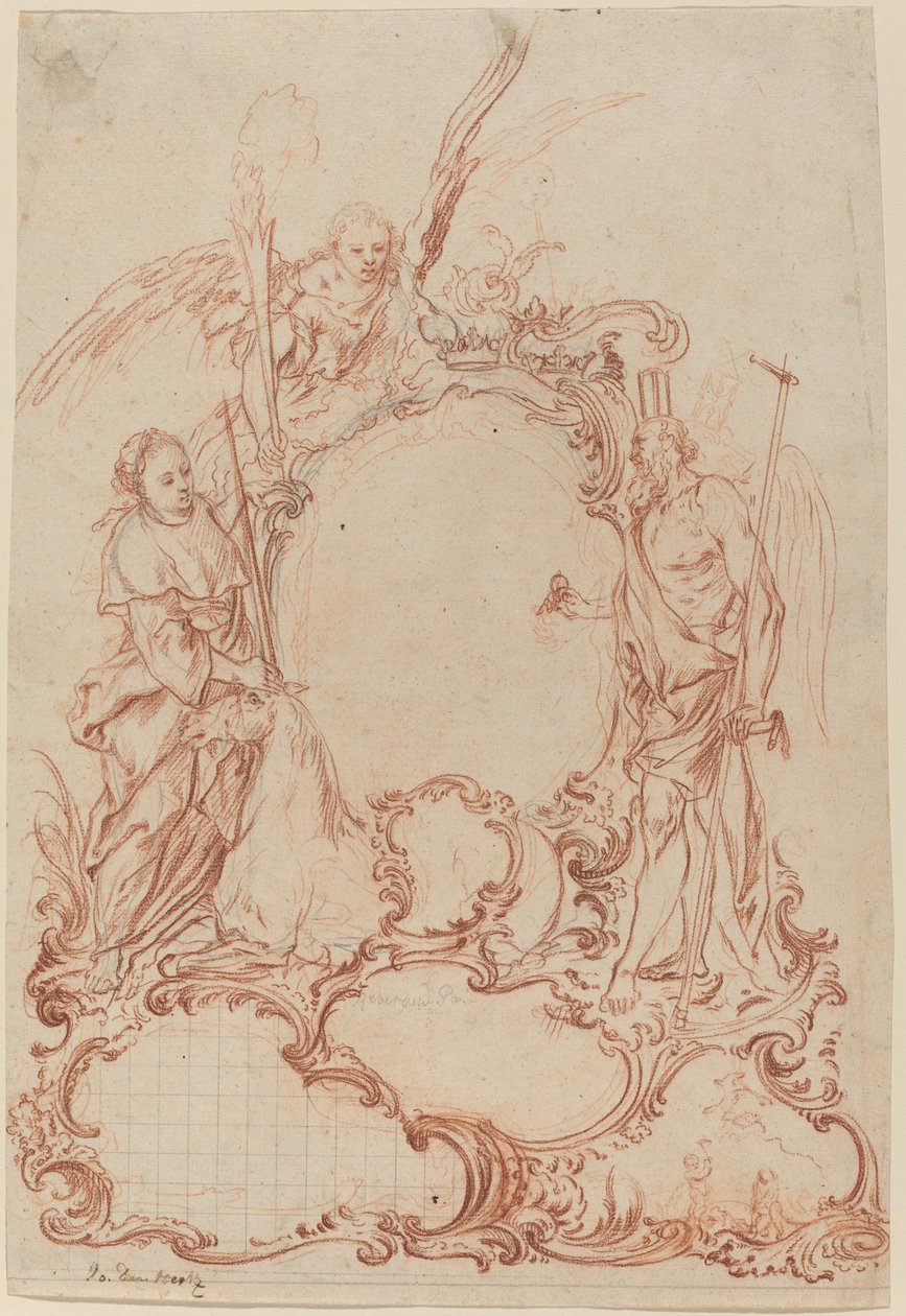 Cartouche rococó com figuras alegóricas de Johann Daniel Herz the Elder