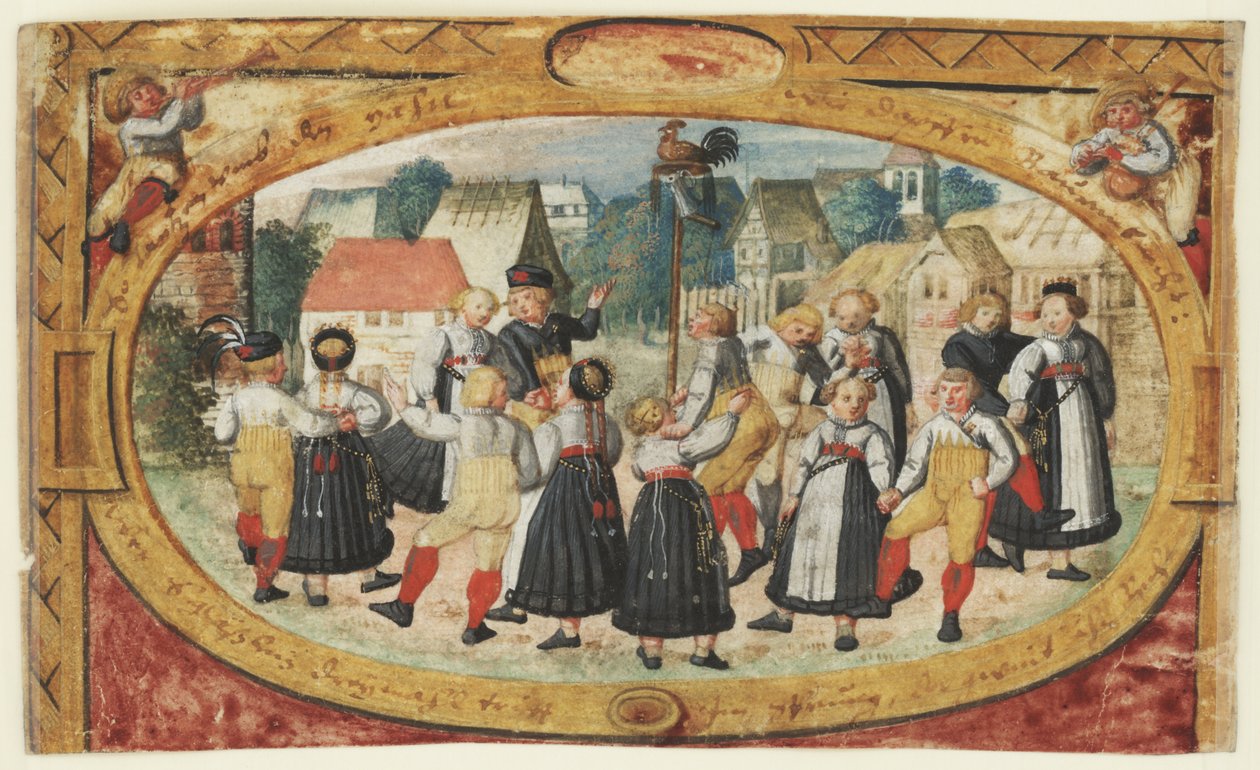 Miniatura de um jogo infantil: crianças a dançar à volta do galo de Johann Daniel Schmied