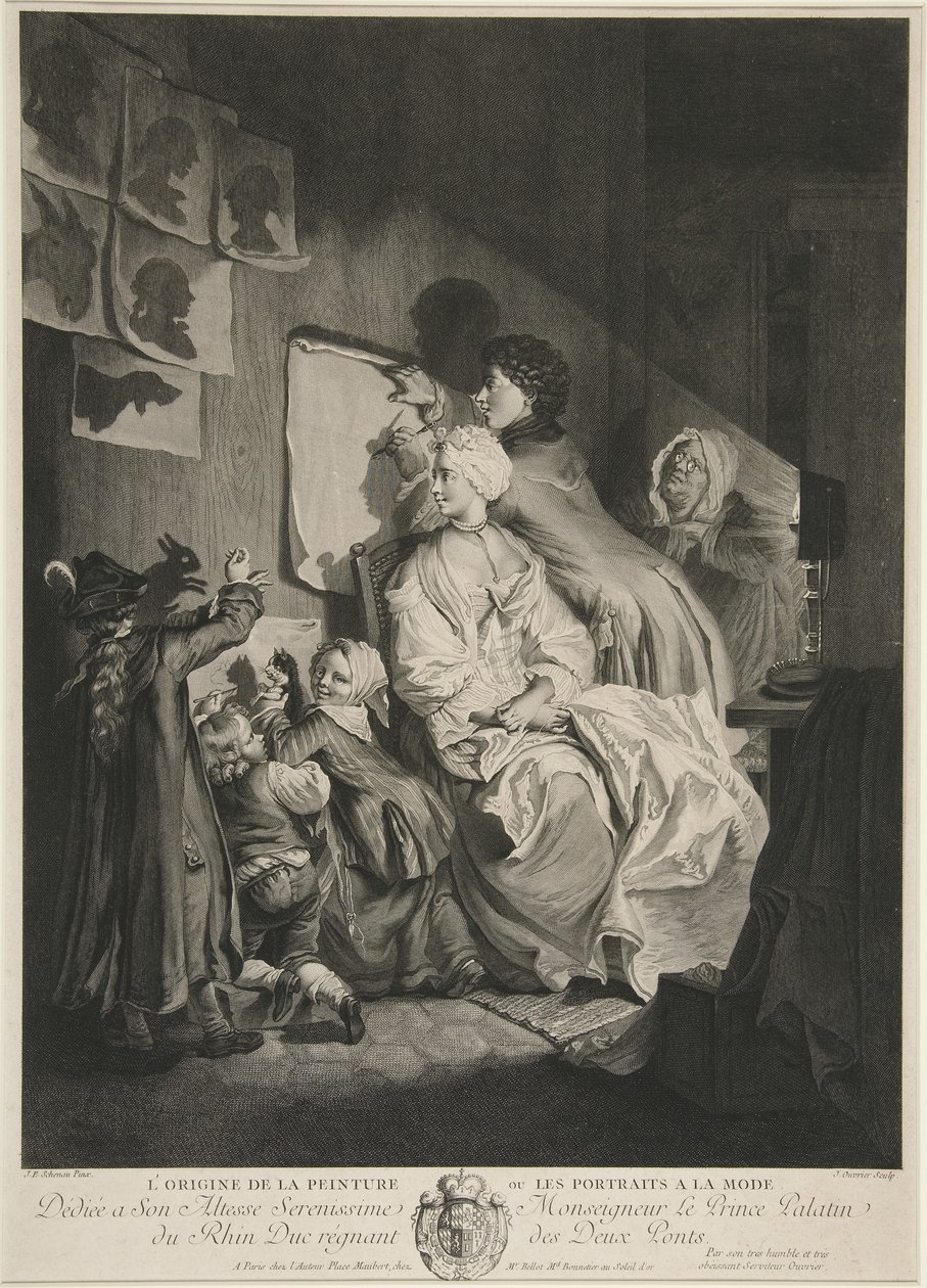 A origem da pintura, ou retratos na moda; pub. 1767 de Johann Eleazar Schenau