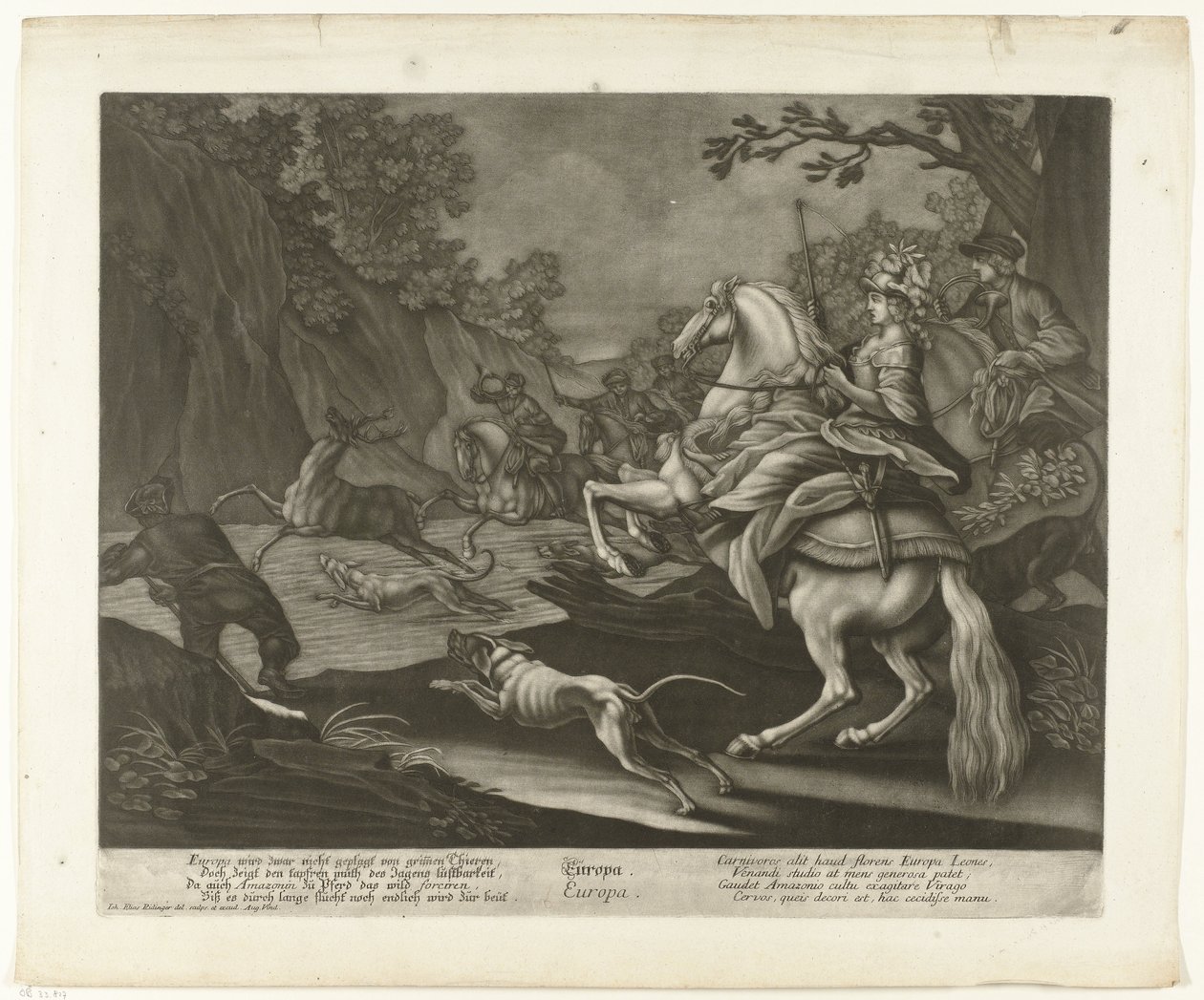 caça ao veado Europa (título no objeto) de Johann Elias Ridinger