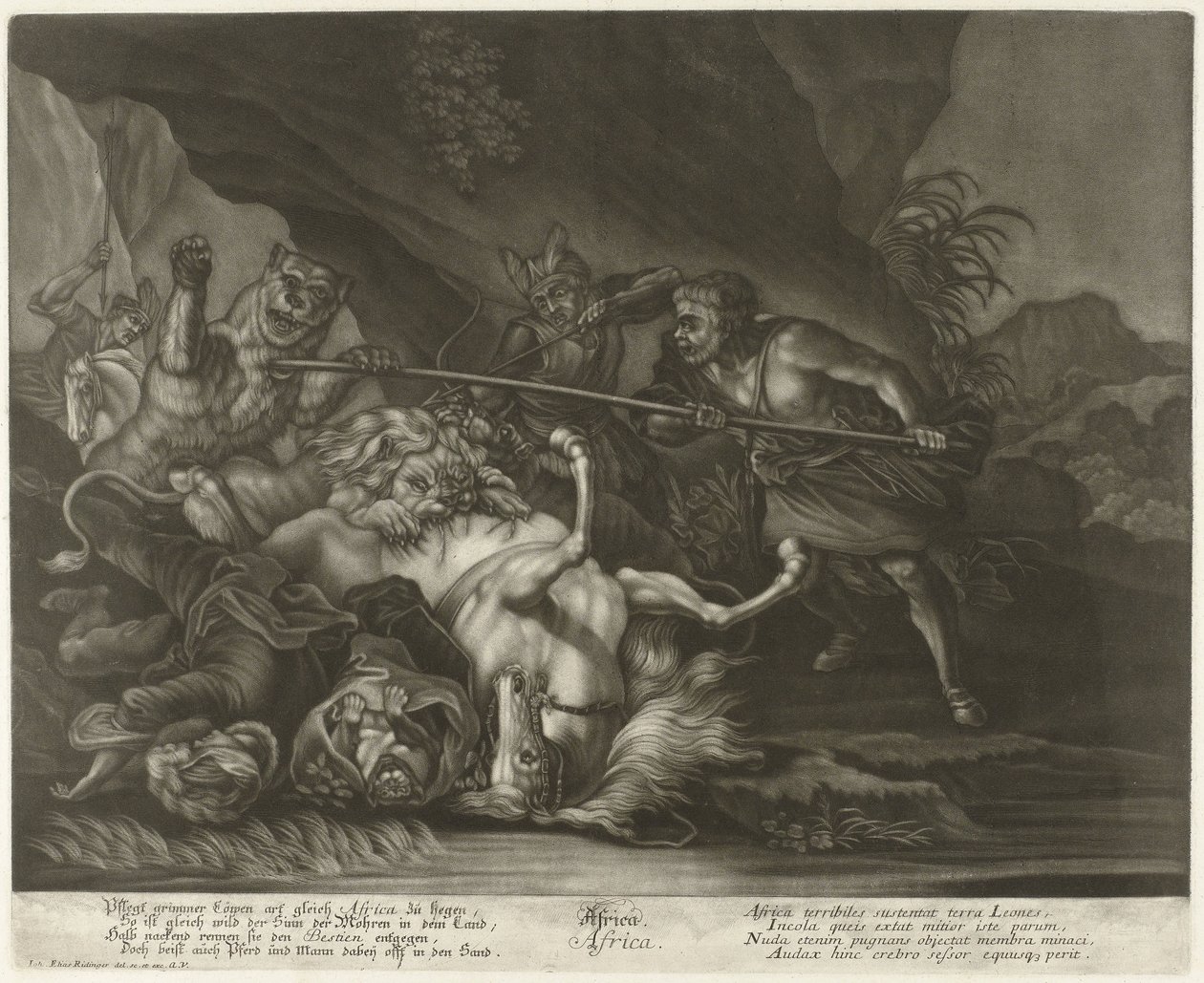Leões caçadores e ursos
África (título sobre o objecto) de Johann Elias Ridinger