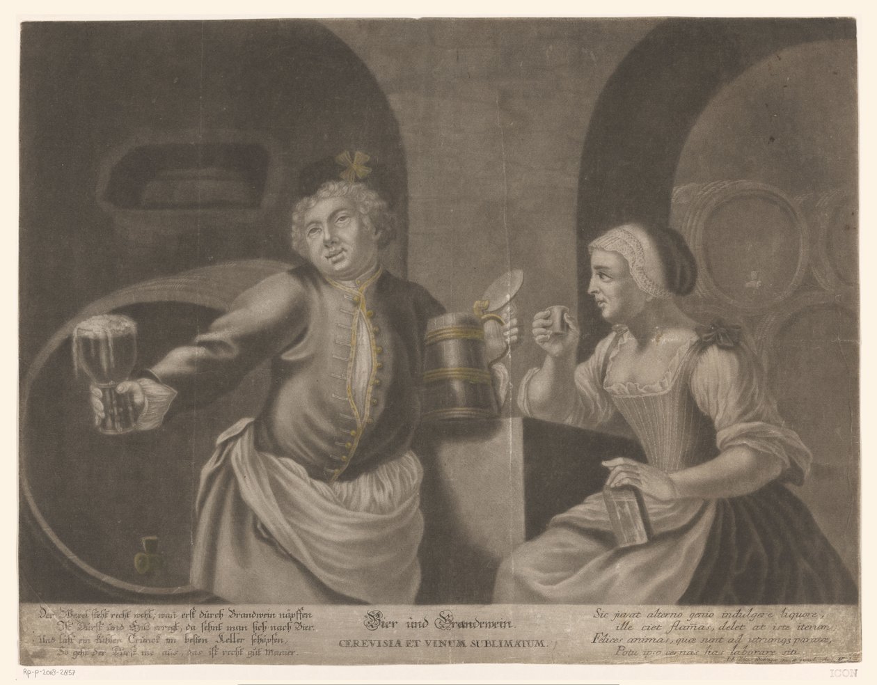 Homem e mulher a beber cerveja e brandy
Bier und Brandewein / Cerevisia et vinum sublimatum de Johann Elias Ridinger