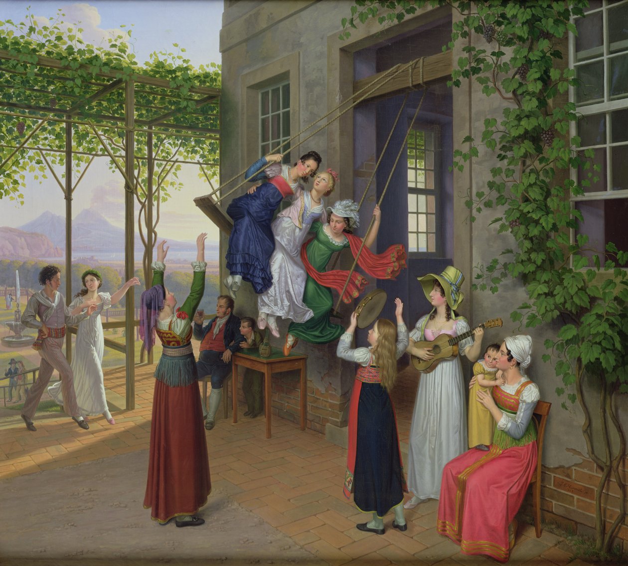 Jovens jogando em um balanço em um jardim perto de Nápoles, 1823 de Johann Erdmann Hummel
