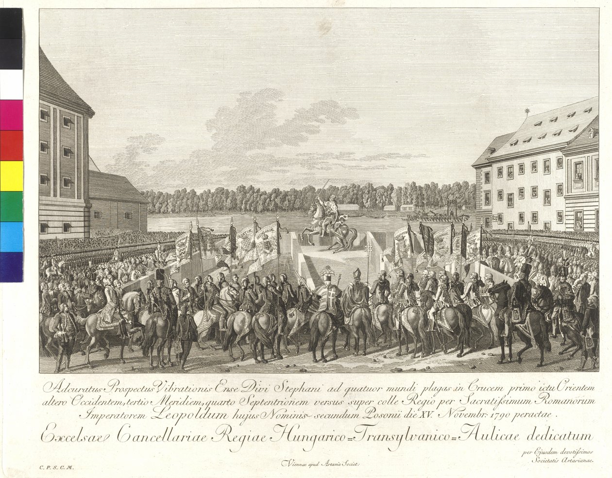 Coroação do imperador Leopoldo II ao rei da Hungria em Bratislava, em 15 de novembro de 1790 (gravura em cobre) de Johann Ernst Mansfeld