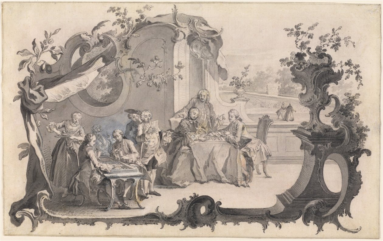 Uma empresa elegante jogando jogos de tabuleiro de Johann Esaias Nilson