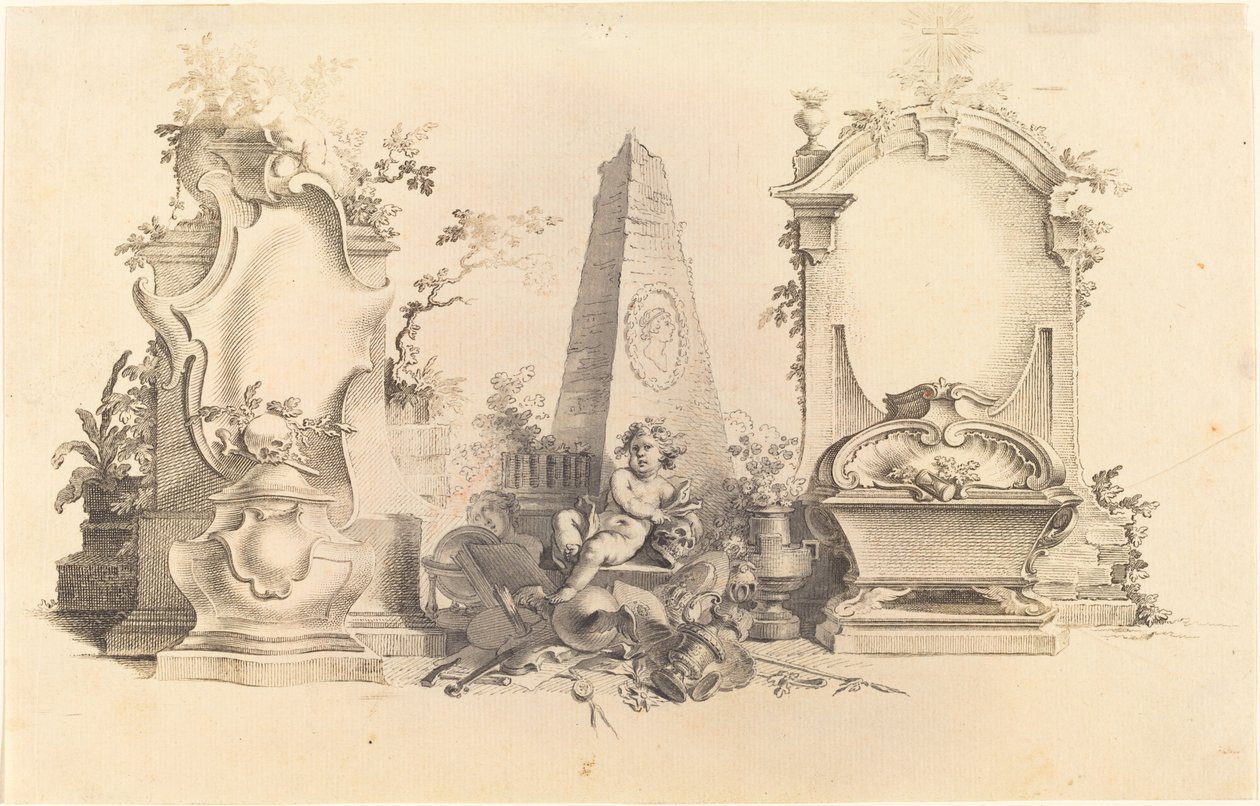 Cartouche Moderne com Emblemas da Morte de Johann Esaias Nilson