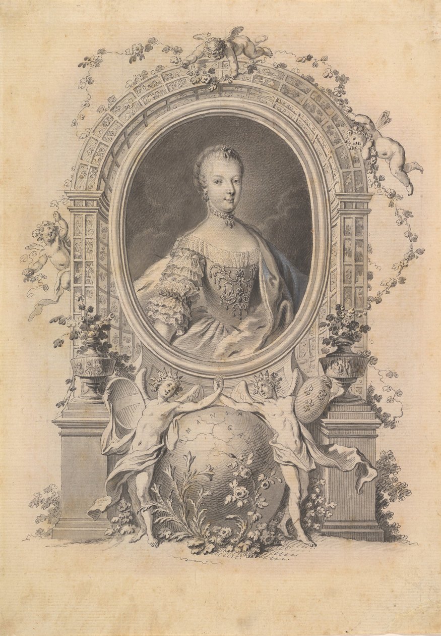 Retrato da rainha Maria Antonieta em moldura ornamental, final do século XVIII. de Johann Esaias Nilson
